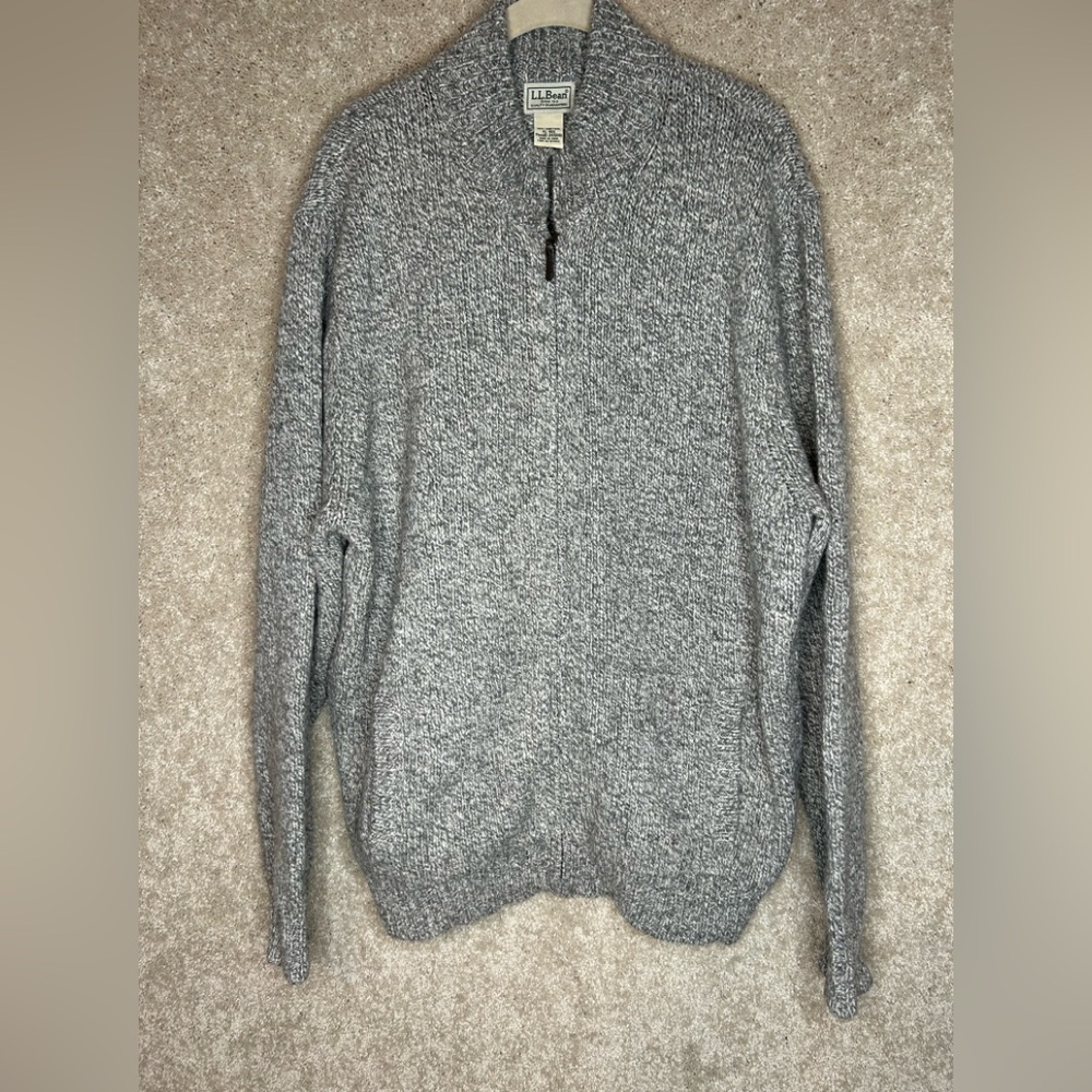 Vintage L.L. Bean  100% lambswool full zip sweater men’s xl pockets grey grandpa